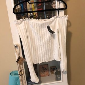 white off the shoulder shirt